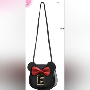 Black Crossbody Purse With Red Bow and Black Ears With Initial E NWOT